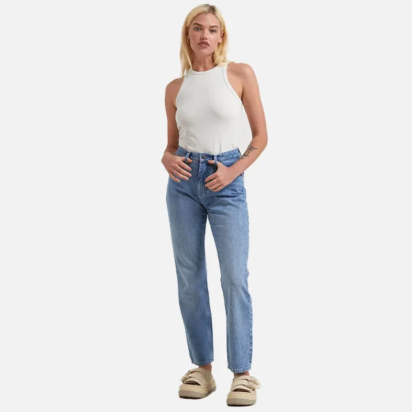 Afends Violet Hemp Denim Straight Leg Jeans - Worn Blue Casual Loose Fit Jeans