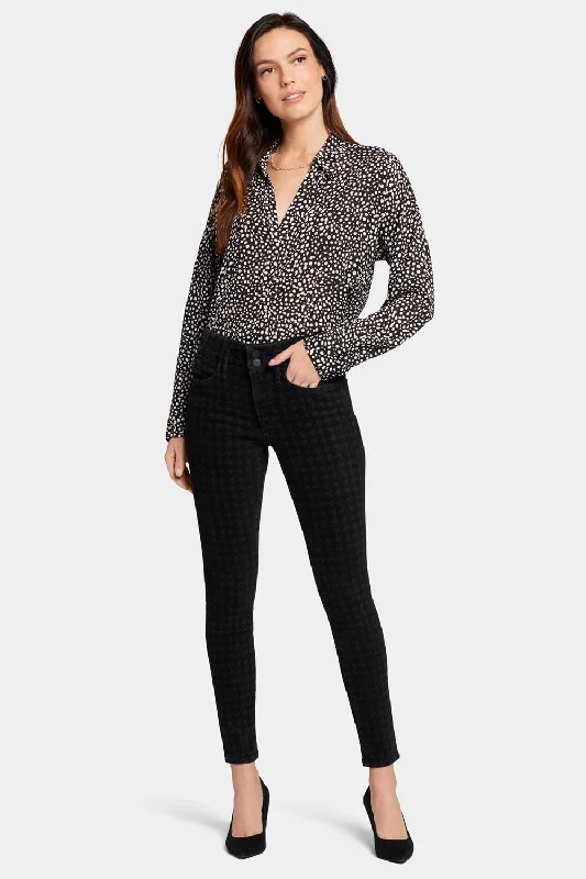 Ami Skinny Jeans - Houndstooth Luxe Burnout Chic Dark-Wash Skinny Jeans