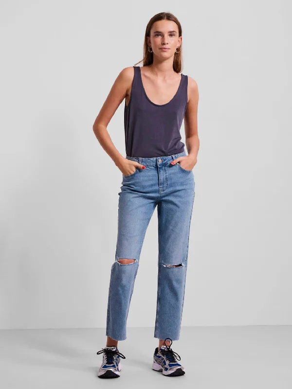 PCLUNA Jeans - Medium Blue Denim Comfortable Zip-Up Skinny Jeans