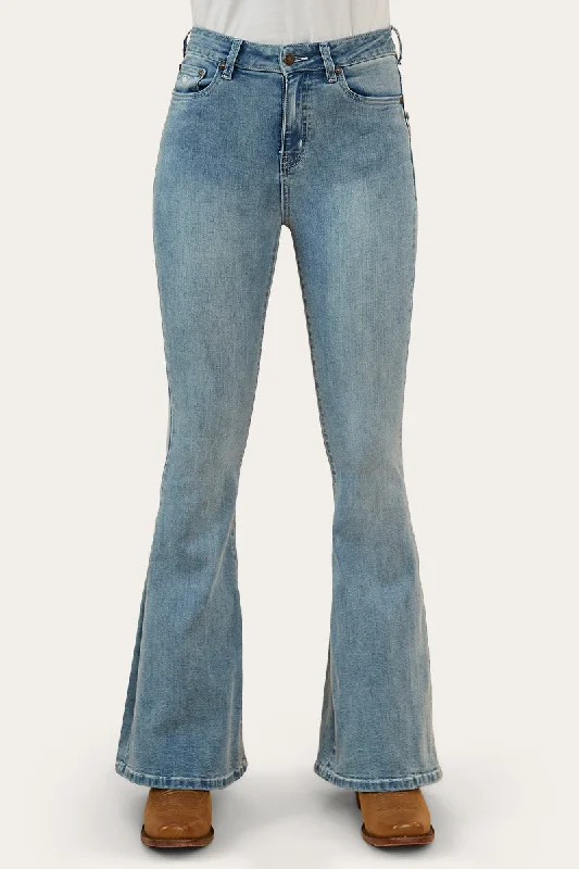 Bowie Womens Flare Jeans - Light Blue Stylish Acid-Wash Jeans