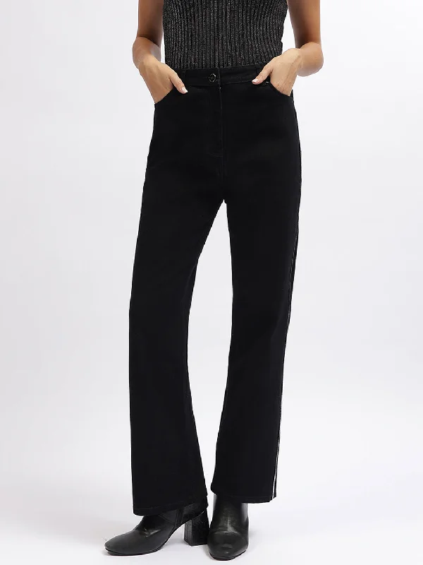 Centre Stage Women Black Solid Flare Fit Jeans Trendy Bootcut High-Waisted Jeans