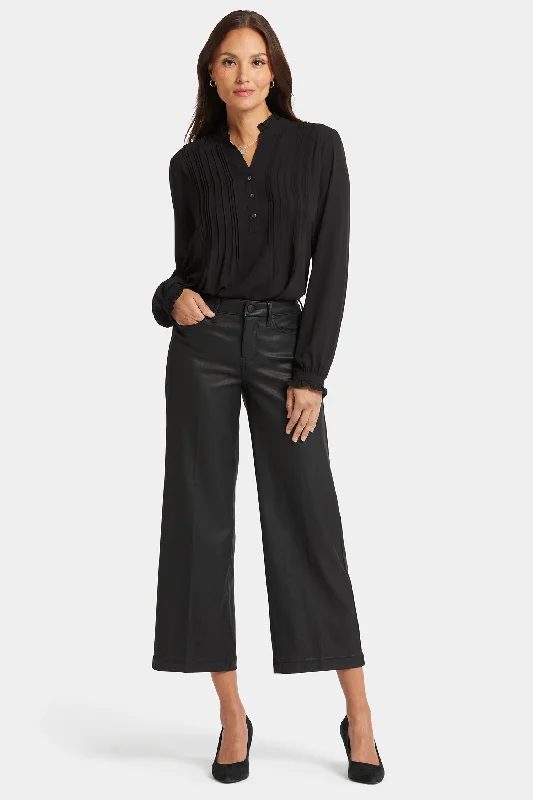 Coated Teresa Wide Leg Ankle Jeans - Black Coated Fashionable White Denim Jeans