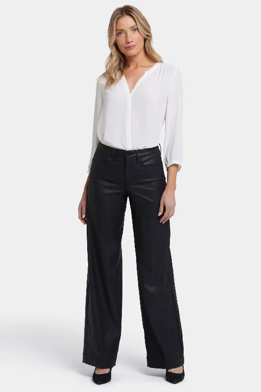 Coated Teresa Wide Leg Jeans - Black Coated Stylish High-Waist Jeans