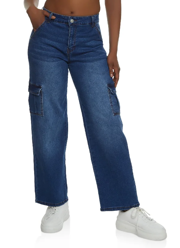 WAX Whiskered Straight Leg Cargo Jeans Casual Straight-Leg Jeans