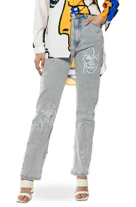 FACE ART STRAIGHT LEG JEANS Stylish Relaxed Fit Skinny Jeans