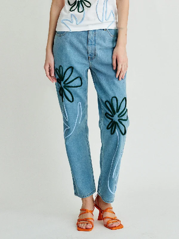 Fauna Patterned Jeans Comfortable Distressed Straight-Leg Jeans