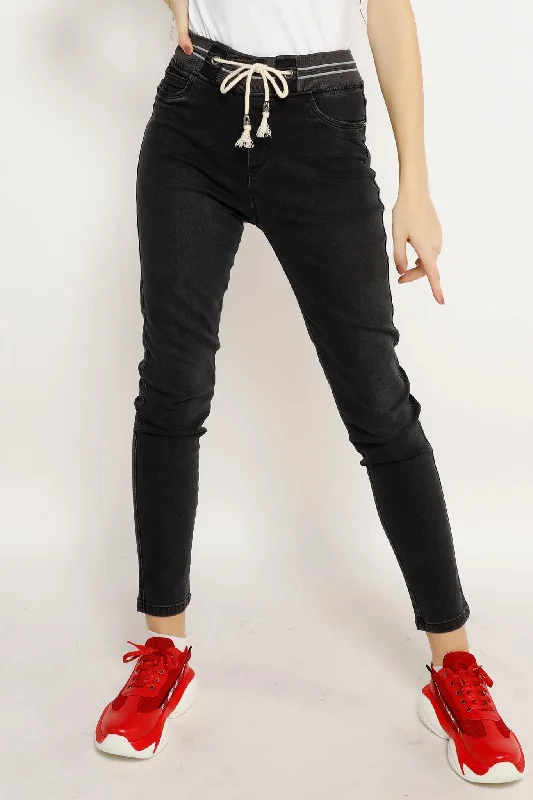 GARTERIZED JEANS WITH LACE 3483KU Trendy Colored Denim Jeans