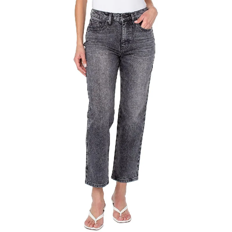 Earnest Sewn Womens Faded Denim Straight-Leg Ankle Jeans Stylish Stone-Wash Denim Jeans
