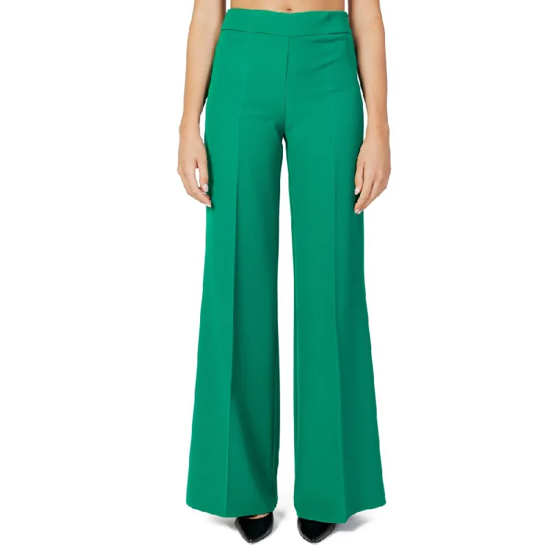 Green Polyester Jeans & Pant Fashionable Raw Hem Bootcut Jeans