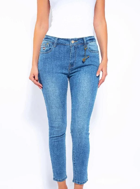 GUITAR KEY RING WOMEN'S JEANS Comfortable Low-Rise Jeans