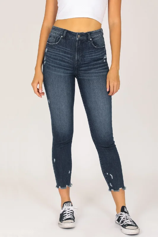 High Rise Vintage Reunion Skinny Jeans - Nicked Carbon Trendy Wide-Leg High-Waist Denim