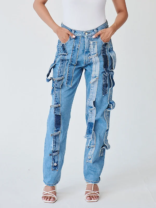 High Waisted Organic & Recycled Denim Trimmed Jeans Cozy Relaxed Fit Denim Jeans
