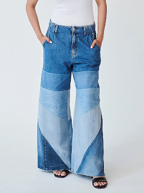 High Waisted Upcycled Oversized Flare Jeans Stylish Paperbag Waist Denim
