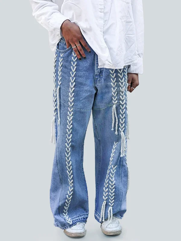 High Waisted Upcycled Thread Flare Jeans Fashionable Raw Hem Bootcut Jeans