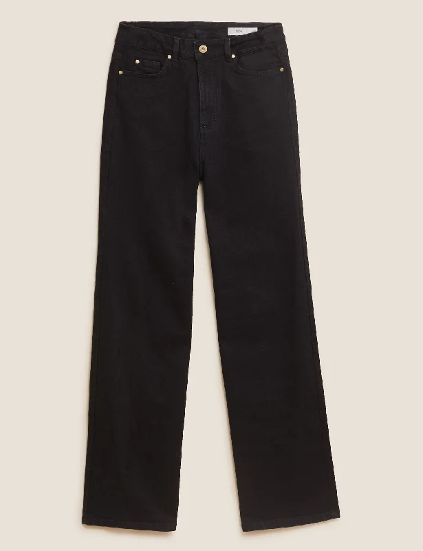 High Waisted Wide Leg Jeans Trendy Layered Pocket Jeans