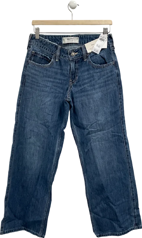 Hollister Blue Low Rise Baggy Jeans - Short Length W26 Chic Double Waistband Jeans