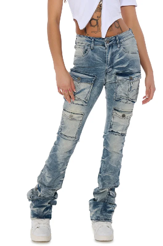 ITS A VIBE STACKED CARGO JEANS Elegant Skinny Leg Jeans