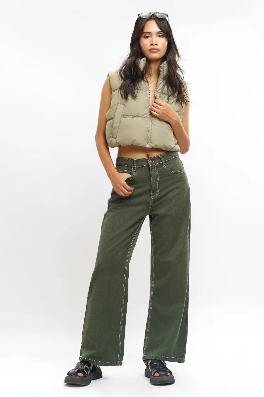 Juniper Contrast Wide Jeans Fashionable Cropped Denim Jeans