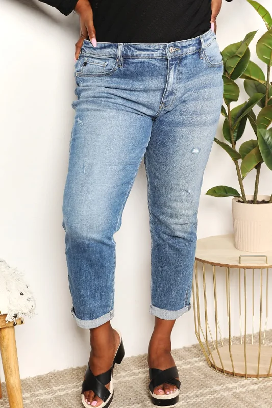 Kancan Full Size Mid Rise Slim Boyfriend Jeans Stylish High-Waisted Denim