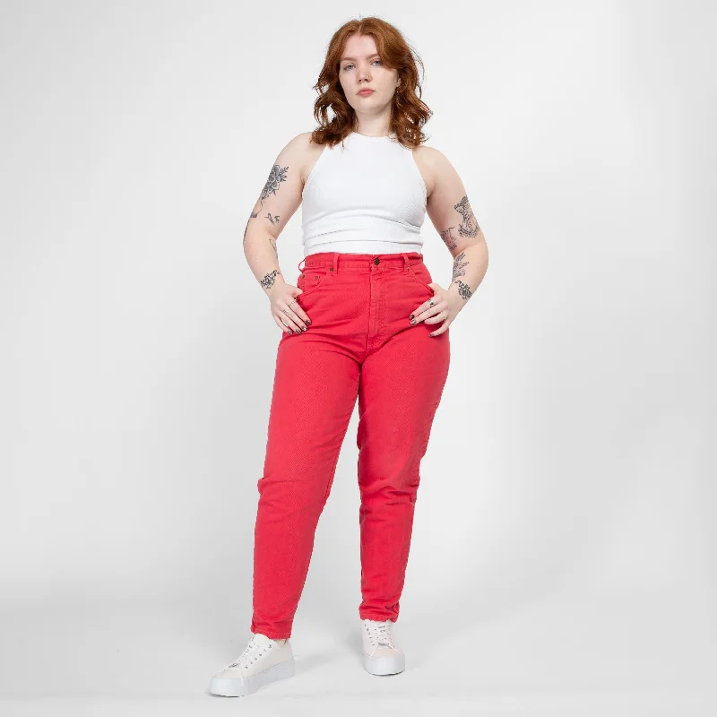 Large 90s Coral Pink High Waisted Jeans 32" Comfortable Faded High-Rise Jeans