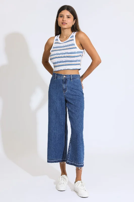 Marina Wide Leg Crop Jeans - Indigo Trendy Classic Fit Jeans