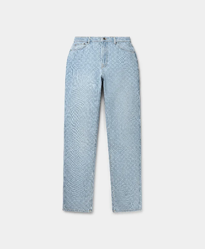 Mid Blue Avery Monogram Jeans Stylish Paperbag Waist Denim