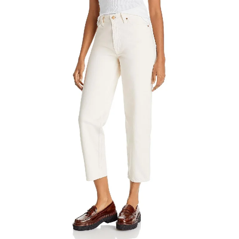 Mother Womens High Waist Straight Leg Ankle Jeans Comfortable Flare Leg Jeans