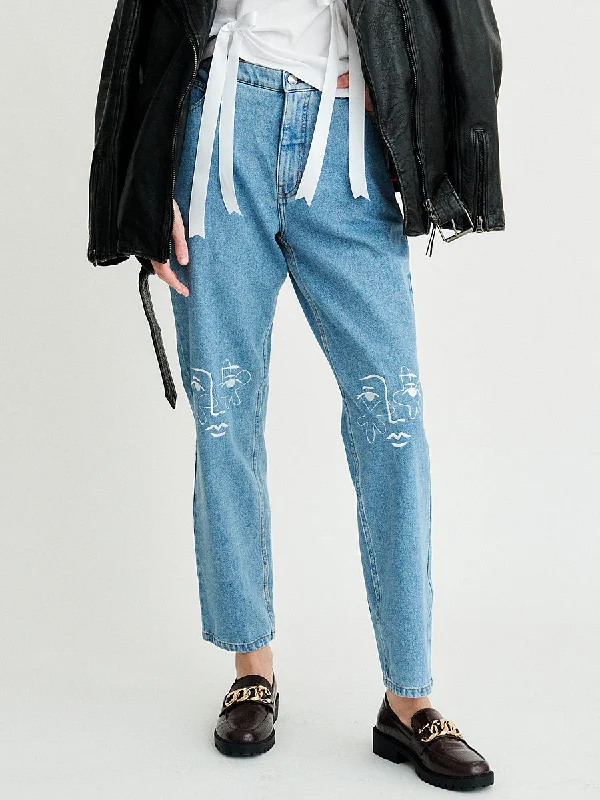 Neo Knee Embroidered Jeans Classic Button Fly Jeans