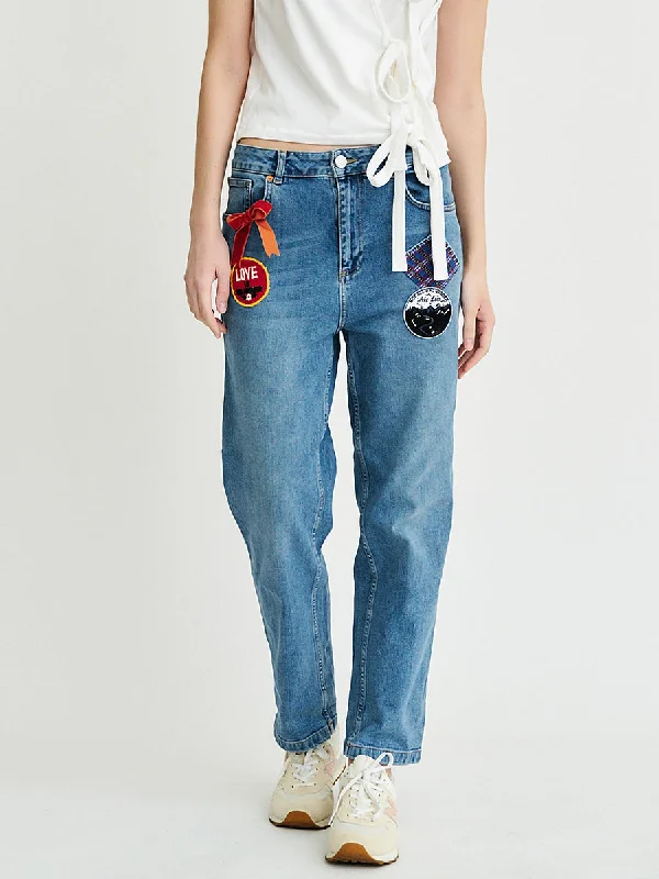 Owen Upcycled Patchwork Jeans Trendy Low-Rise Bootcut Jeans
