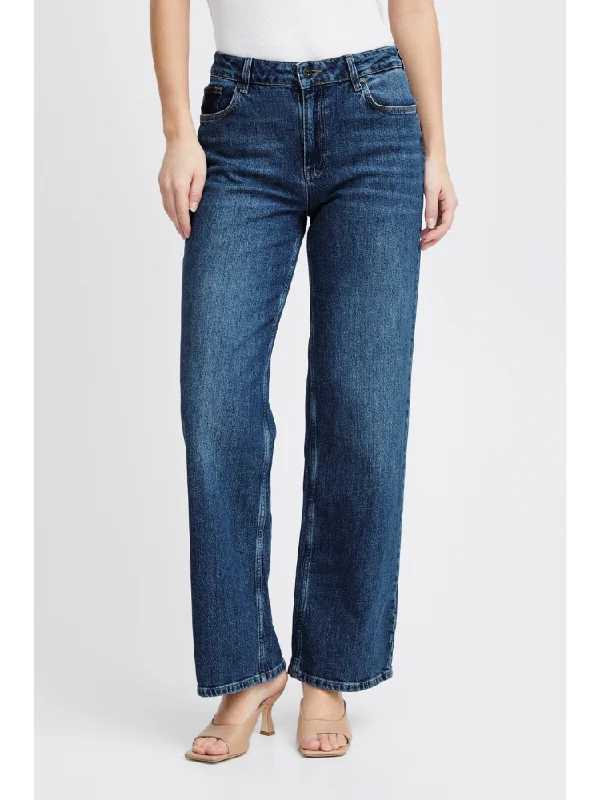 Pulz PzVega High Waist Wide Leg Jeans Blue Stylish Tapered Fit Jeans