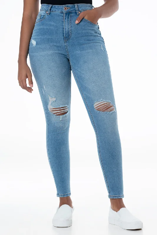 Rf05 Hi Rise Skinny Jeans _ 148261 _ Mid Wash Classic Button Fly Jeans