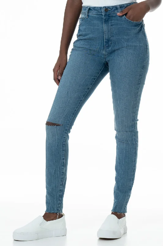 Rf05 Hi-Rise Skinny Jeans _ 148281 _ Mid Wash Chic Rip-Detail High-Waist Jeans