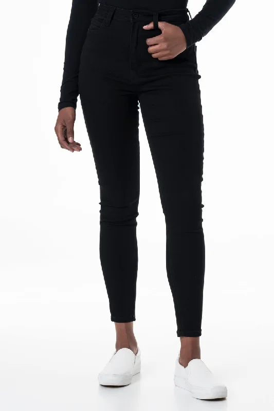 Rf09 Hi-Waisted Skinny Jeans _ 145803 _ Black Comfortable Drawstring Waist Jeans