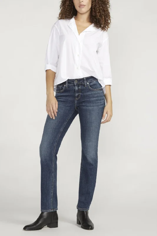 Silver Jeans Co. Elyse Comfort Fit Mid Rise Straight Leg Jeans Trendy Skinny Fit Jeans