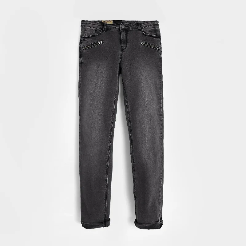 Women "Skinny Fit" Soft Cotton Zip Pocket Stretch Jeans Trendy Wide-Leg High-Waist Denim