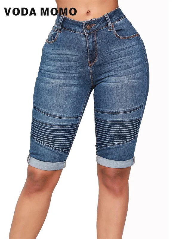 Skinny Jeans for Women High Waist Stretch Denim Trousers Mom Jeans Knee Length Pencil Pants Casual Comfort Trousers Oversize Comfortable Drawstring Waist Jeans
