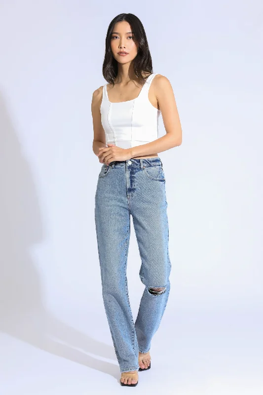 Stella High Rise 90's Straight Jeans - Indigo Medium Classic Blue Denim Jeans