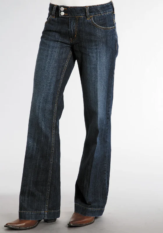 Stetson Womens Blue 100% Cotton Dark Wash City Trouser Flared Jeans Fashionable Slouchy Fit Jeans