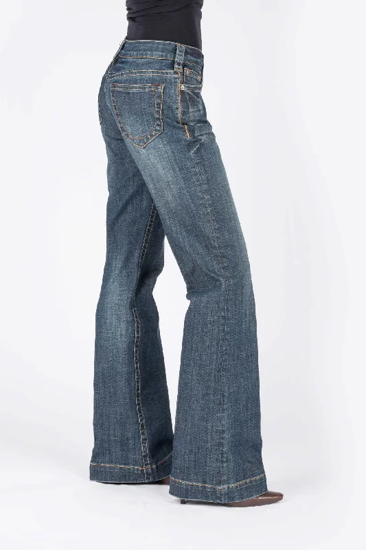 Stetson Womens Blue Cotton Blend Circle Stitch Jeans Casual High-Waisted Bootcut Jeans