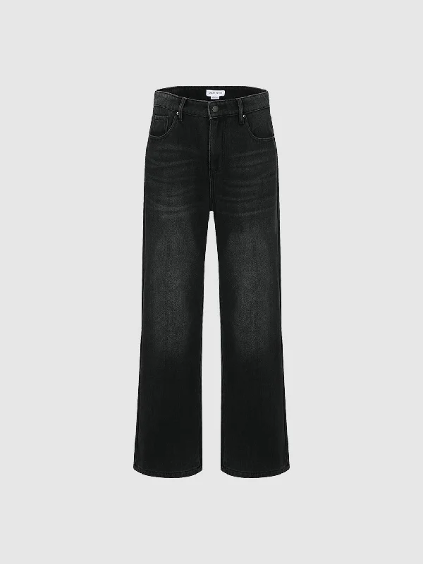 Straight Denim Jeans Chic Rip-Detail High-Waist Jeans