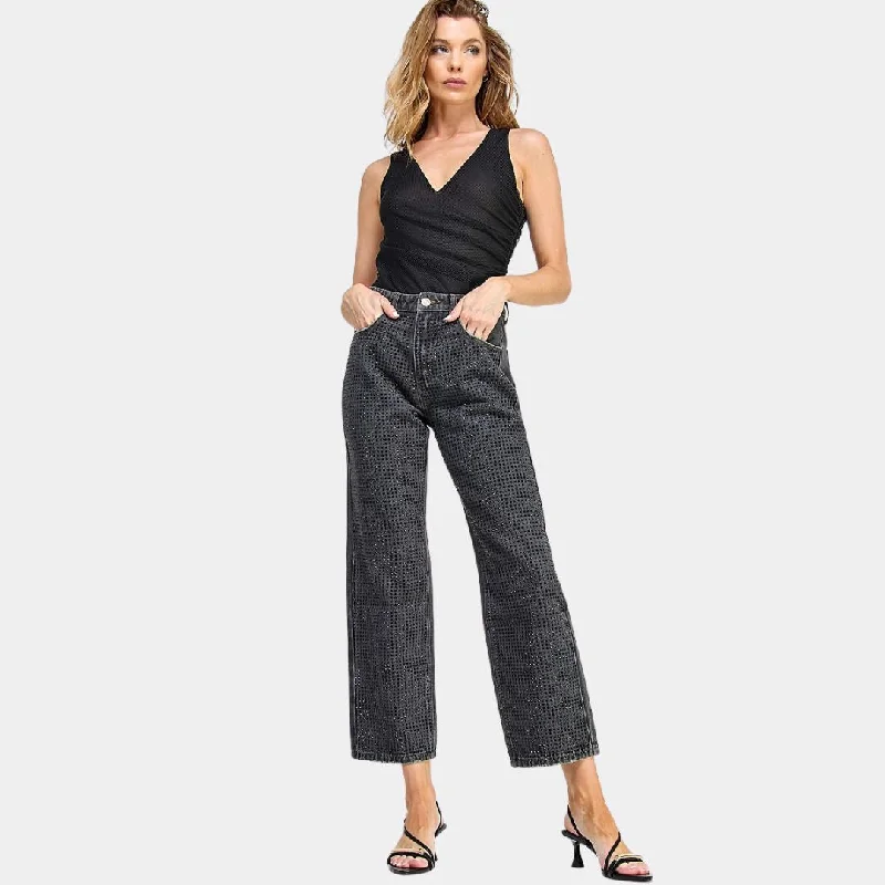 The Crystal Cropped Straight Jeans (Black + Stone) Comfortable Stretch Denim Jeans