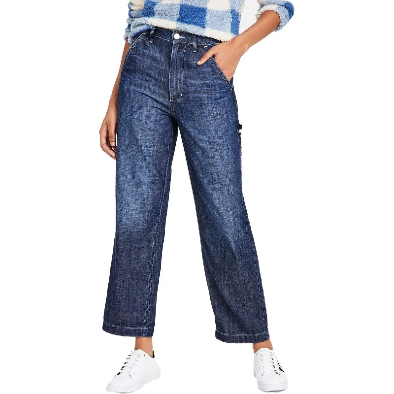 Tommy Jeans Womens High Waist Carpenter Wide Leg Jeans Chic Dark-Wash Skinny Jeans