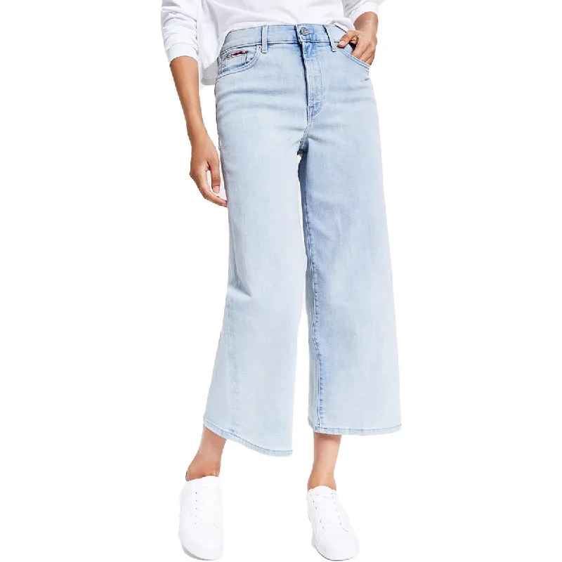 Tommy Jeans Womens High Rise Cropped Wide Leg Jeans Trendy Paperbag Waist Jeans