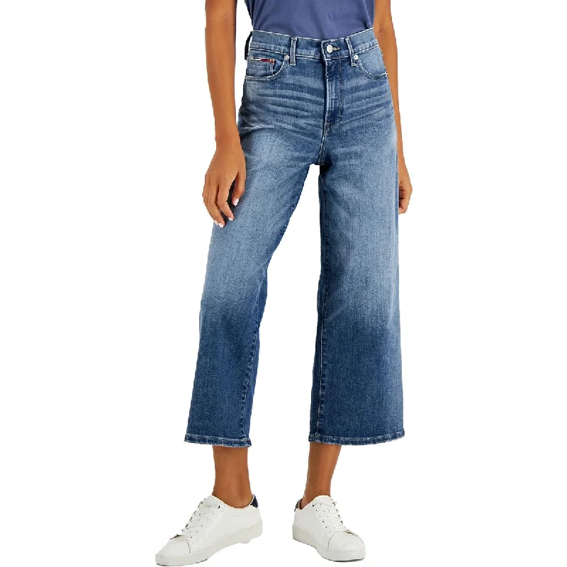 Tommy Jeans Womens High Rise Denim Wide Leg Jeans Fashionable Button-Front Jeans