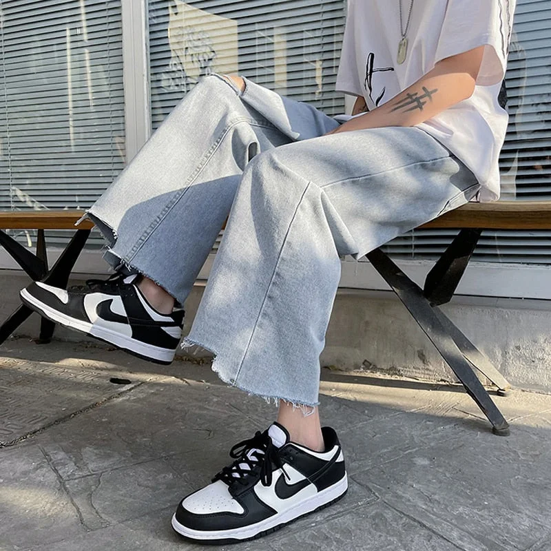 Unisex Summer Hip Hop Denim Holed Straight Leg Streetwear Jeans Elegant Skinny Leg Jeans
