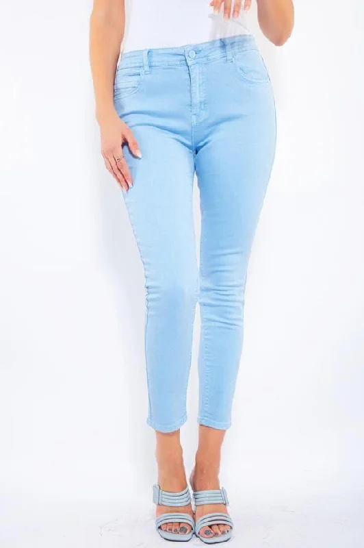 WOMEN'S FASHION COLORED JEANS IN BLUE Fashionable Button-Front Jeans