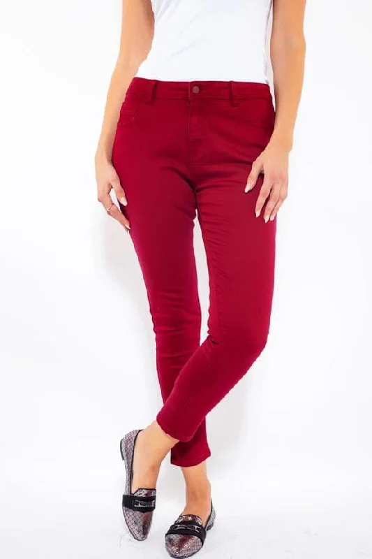 WOMEN'S FASHION COLORED JEANS IN RED Fashionable Raw Hem Bootcut Jeans