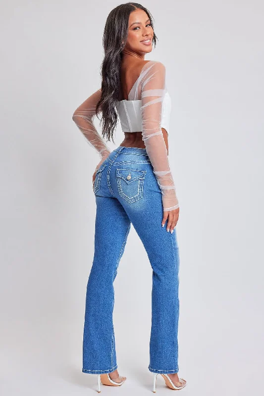 Women's Heavy Stitch Bootcut Jeans with Embroidered Pockets Cozy Tencel Blend Denim Jeans