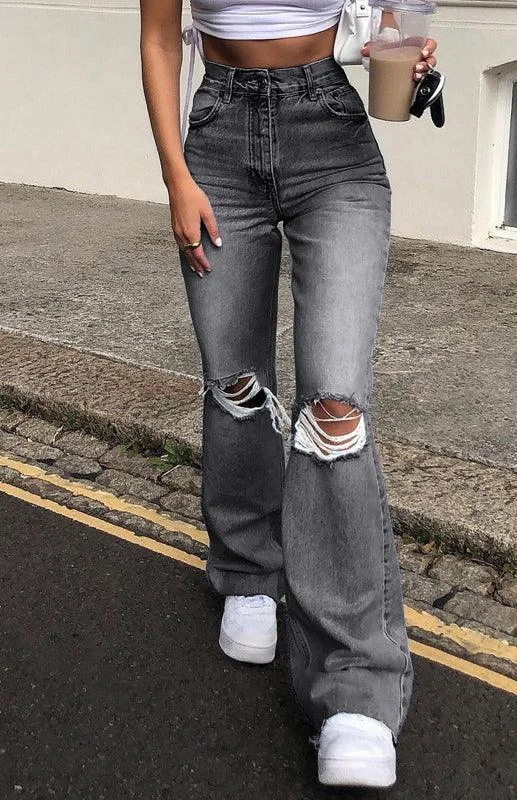 Women's Jeans - Wide Leg Flared Pants Trendy Bootcut High-Waisted Jeans