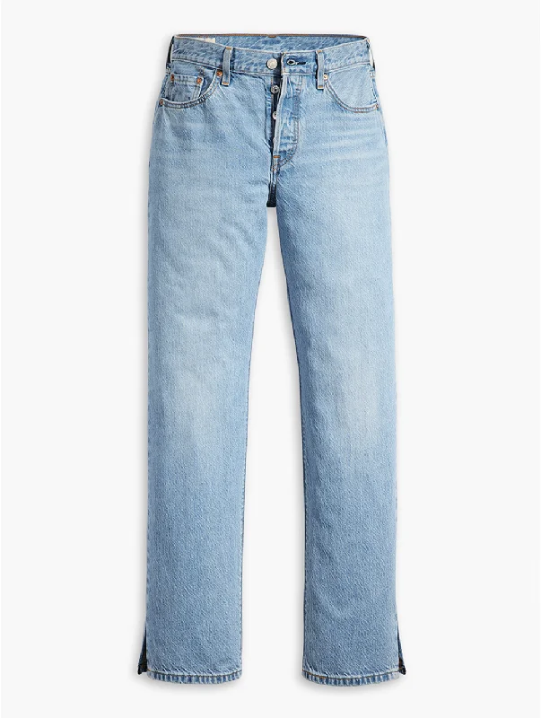 Women's Mid Rise 501 Straight Fit Light Blue Button Fly Jeans Fashionable Raw Hemmed Jeans